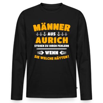 Aurich Mann Auricher Männer - Männer Premium Bio Langarmshirt - Schwarz - Vorne - Nico (187cm)