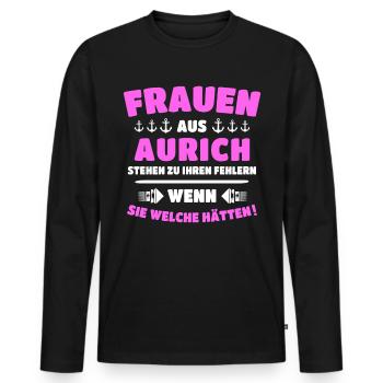 Aurich Frau Auricher Frauen - Männer Premium Bio Langarmshirt - Schwarz - Vorne - Nico (187cm)