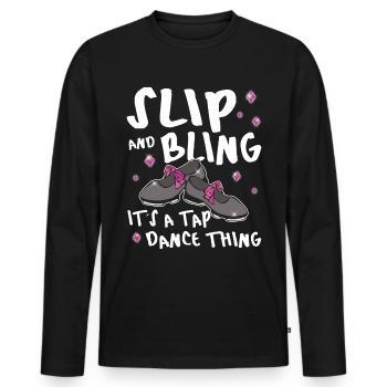 Drôle de claquettes - Danse à claquettes - T-shirt manches longues Premium bio Homme - noir - Devant - Nico (187cm)
