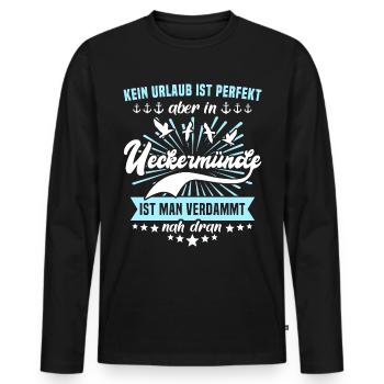 Ueckermünde Sprüche Ueckermünder Spruch - Männer Premium Bio Langarmshirt - Schwarz - Vorne - Nico (187cm)