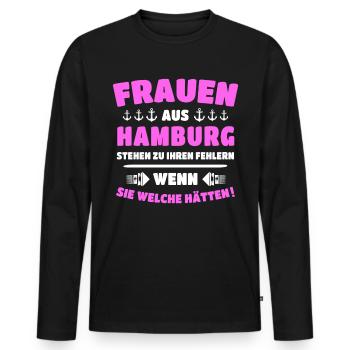 Hamburg Frau Hamburger Frauen - Männer Premium Bio Langarmshirt - Schwarz - Vorne - Nico (187cm)