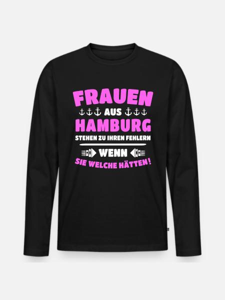 Hamburg Frau Hamburger Frauen - Männer Premium Bio Langarmshirt - Schwarz