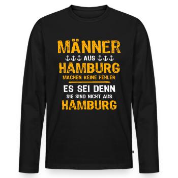 Hamburg Mann Hamburger Männer - Männer Premium Bio Langarmshirt - Schwarz - Vorne - Nico (187cm)
