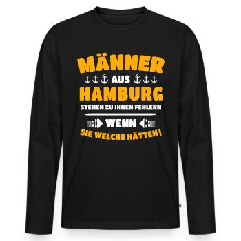 Hamburg Mann Hamburger - Männer Premium Bio Langarmshirt - Schwarz - Vorne - Nico (187cm)