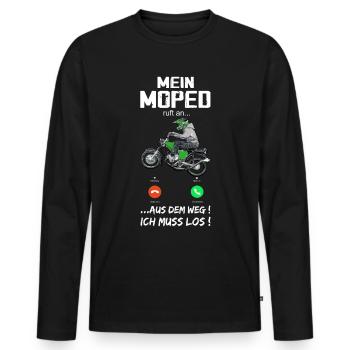 "Mein Moped ruft an" Lustiger Spruch S50 S51 Simme - Männer Premium Bio Langarmshirt - Schwarz - Vorne - Nico (187cm)