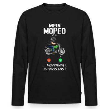 "Mein Moped ruft an" Lustiger Moped Spruch - Männer Premium Bio Langarmshirt - Schwarz - Vorne - Nico (187cm)