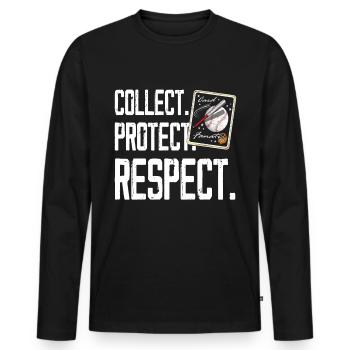 "Collect - Protect - Respect" sports card collector - Men's Premium Organic Long Sleeve Shirt - black - Front - Nico (187cm)