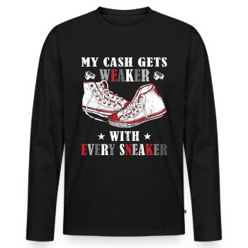 "Mein Geld Wird Mit Jedem Sneaker" Sneaker - Männer Premium Bio Langarmshirt - Schwarz - Vorne - Nico (187cm)
