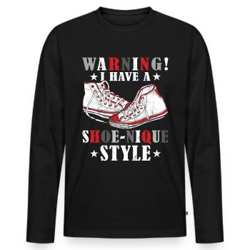 « ATTENTION: j’ai un style de chaussure- » Drôle - T-shirt manches longues Premium bio Homme - noir - Devant - Nico (187cm)