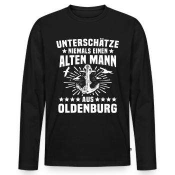 Oldenburg Sprüche Oldenburger - Männer Premium Bio Langarmshirt - Schwarz - Vorne - Nico (187cm)