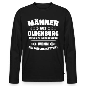 Oldenburg Sprüche Oldenburger - Männer Premium Bio Langarmshirt - Schwarz - Vorne - Nico (187cm)