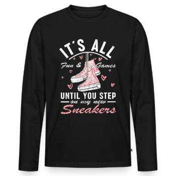 "Du Tritt Auf Meine Turnschuhe" Schuhe Fan - Männer Premium Bio Langarmshirt - Schwarz - Vorne - Nico (187cm)