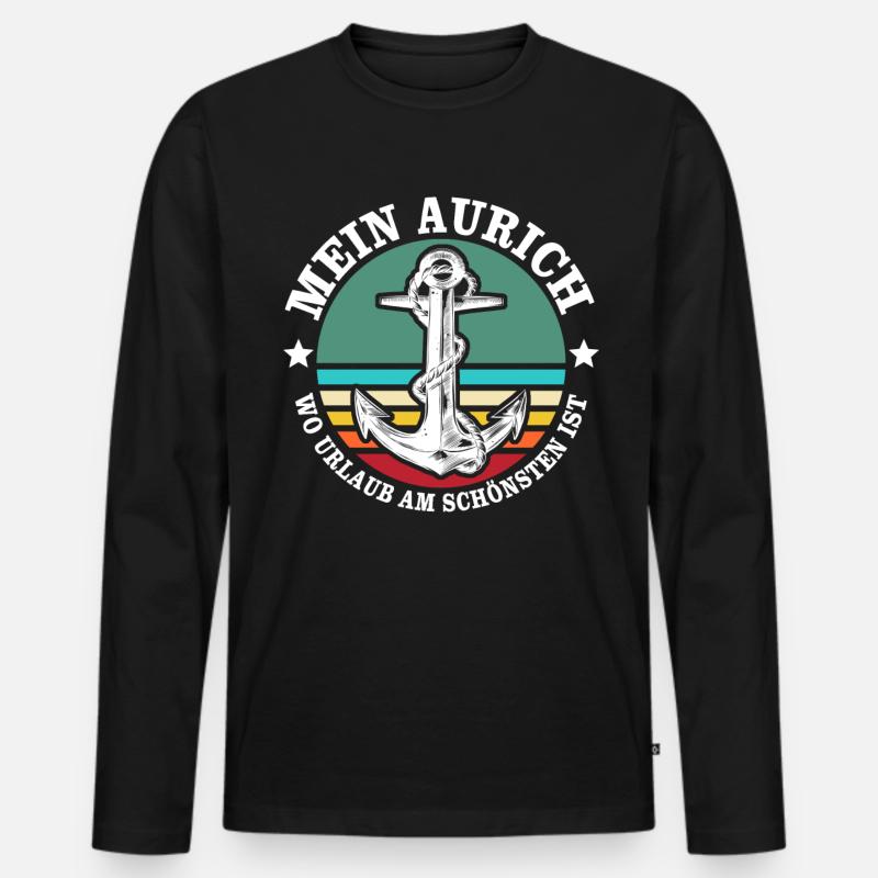 Aurich Urlaub - Männer Premium Bio Langarmshirt - Schwarz