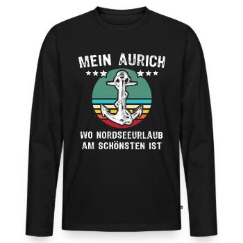 Aurich Urlaub - Männer Premium Bio Langarmshirt - Schwarz - Vorne - Nico (187cm)