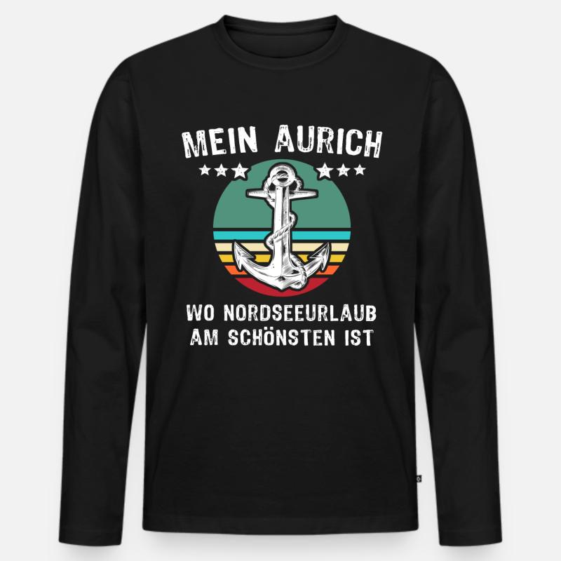 Aurich Urlaub - Männer Premium Bio Langarmshirt - Schwarz