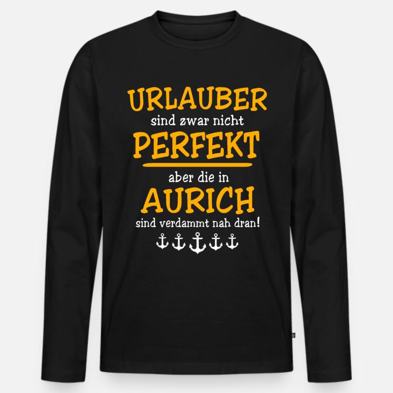 Aurich Urlaub - Männer Premium Bio Langarmshirt - Schwarz