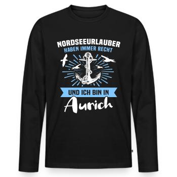 Aurich Urlaub - Männer Premium Bio Langarmshirt - Schwarz - Vorne - Nico (187cm)