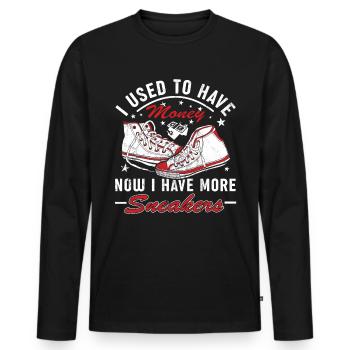 Collectionneur de baskets « J’avais de l’argent » - T-shirt manches longues Premium bio Homme - noir - Devant - Nico (187cm)