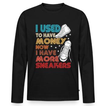 Collectionneur de baskets « J’avais de l’argent » - T-shirt manches longues Premium bio Homme - noir - Devant - Nico (187cm)