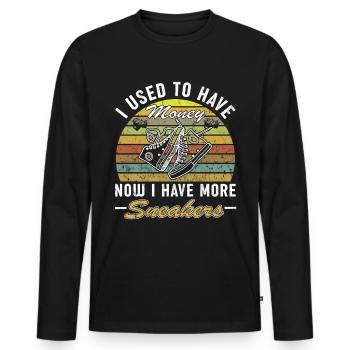 Collectionneur de baskets « J’avais de l’argent » - T-shirt manches longues Premium bio Homme - noir - Devant - Nico (187cm)