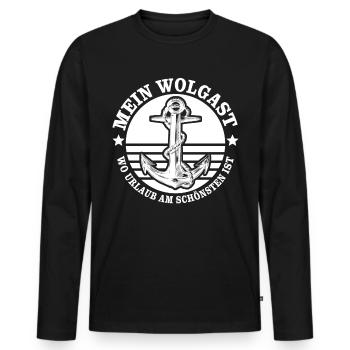 Wolgast Sprüche Wolgaster Spruch - Männer Premium Bio Langarmshirt - Schwarz - Vorne - Nico (187cm)