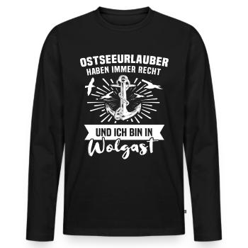 Wolgast Sprüche Wolgaster Spruch - Männer Premium Bio Langarmshirt - Schwarz - Vorne - Nico (187cm)