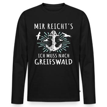 Greifswald Sprüche Greifswalder Spruch - Männer Premium Bio Langarmshirt - Schwarz - Vorne - Nico (187cm)
