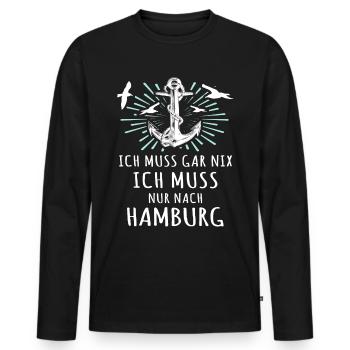 Hamburg - Männer Premium Bio Langarmshirt - Schwarz - Vorne - Nico (187cm)