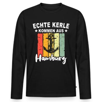Hamburg - Männer Premium Bio Langarmshirt - Schwarz - Vorne - Nico (187cm)