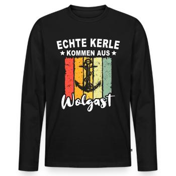 Wolgast Sprüche Wolgaster Spruch - Männer Premium Bio Langarmshirt - Schwarz - Vorne - Nico (187cm)