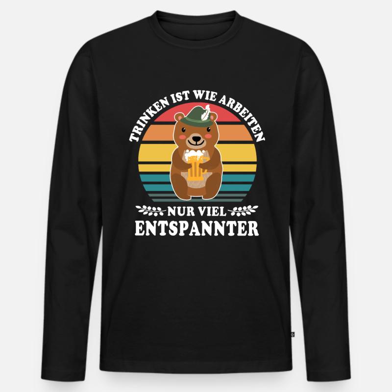 Trinken Arbeiten Bär - Männer Premium Bio Langarmshirt - Schwarz