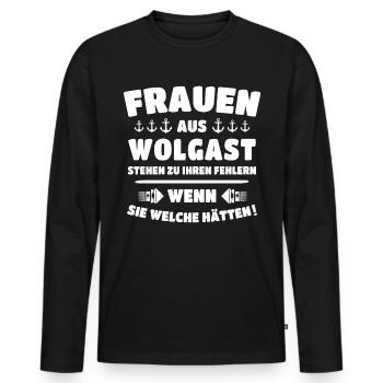 Wolgast Sprüche Wolgaster Spruch - Männer Premium Bio Langarmshirt - Schwarz - Vorne - Nico (187cm)