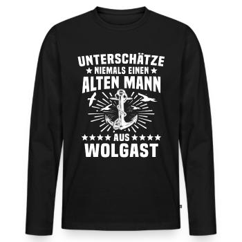 Wolgast Sprüche Wolgaster Spruch - Männer Premium Bio Langarmshirt - Schwarz - Vorne - Nico (187cm)