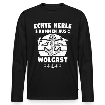 Wolgast Sprüche Wolgaster Spruch - Männer Premium Bio Langarmshirt - Schwarz - Vorne - Nico (187cm)