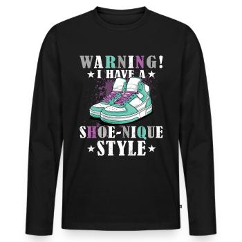 Lustiger Sneaker -Sammler - Turnschuhe - Männer Premium Bio Langarmshirt - Schwarz - Vorne - Nico (187cm)
