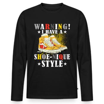 Lustiger Sneaker -Sammler - Turnschuhe - Männer Premium Bio Langarmshirt - Schwarz - Vorne - Nico (187cm)