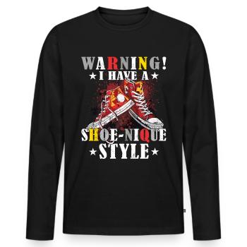 Lustiger Sneaker -Sammler - Turnschuhe - Männer Premium Bio Langarmshirt - Schwarz - Vorne - Nico (187cm)