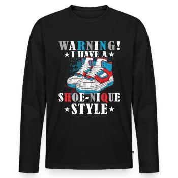 Lustiger Sneaker -Sammler - Turnschuhe - Männer Premium Bio Langarmshirt - Schwarz - Vorne - Nico (187cm)