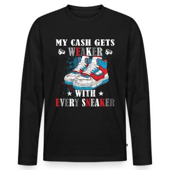 Lustiger Sneaker -Sammler - Turnschuhe - Männer Premium Bio Langarmshirt - Schwarz - Vorne - Nico (187cm)