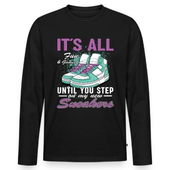 Lustiger Sneaker -Sammler - Turnschuhe - Männer Premium Bio Langarmshirt - Schwarz - Vorne - Nico (187cm)