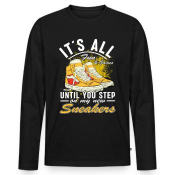 Lustiger Sneaker -Sammler - Turnschuhe - Männer Premium Bio Langarmshirt - Schwarz - Vorne - Nico (187cm)