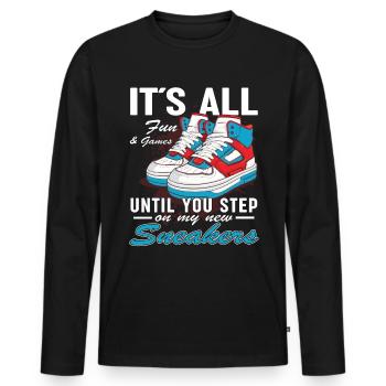 Lustiger Sneaker -Sammler - Turnschuhe - Männer Premium Bio Langarmshirt - Schwarz - Vorne - Nico (187cm)