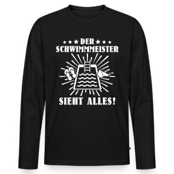 Schwimmmeister sieht alles - Männer Premium Bio Langarmshirt - Schwarz - Vorne - Nico (187cm)