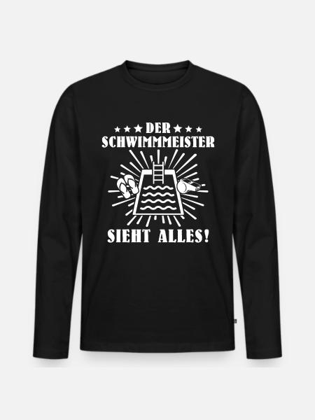 Schwimmmeister sieht alles - Männer Premium Bio Langarmshirt - Schwarz