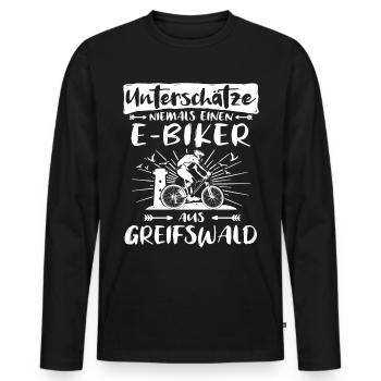 Greifswald Ebike Greifswalder Ebiker - Männer Premium Bio Langarmshirt - Schwarz - Vorne - Nico (187cm)