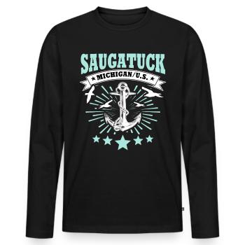 Saugatuck (Michigan) - T-shirt manches longues Premium bio Homme - noir - Devant - Nico (187cm)
