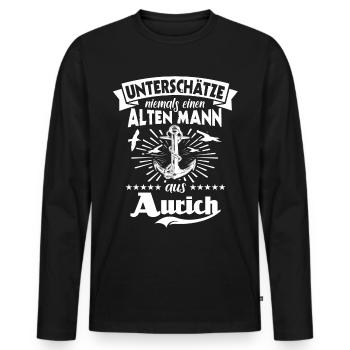 Aurich - Männer Premium Bio Langarmshirt - Schwarz - Vorne - Nico (187cm)