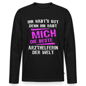 Arzthelferin Spruch - Männer Premium Bio Langarmshirt - Schwarz - Vorne - Nico (187cm)