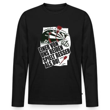 Einer von uns Beiden spielt besser - Dartspieler - Männer Premium Bio Langarmshirt - Schwarz - Vorne - Nico (187cm)
