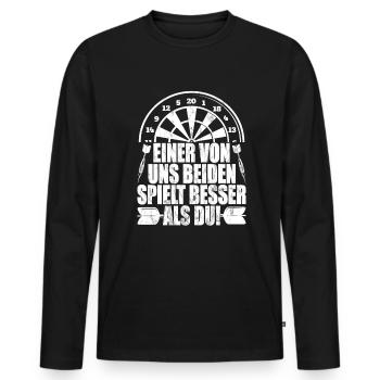 Einer von uns Beiden spielt besser - Dartspieler - Männer Premium Bio Langarmshirt - Schwarz - Vorne - Nico (187cm)